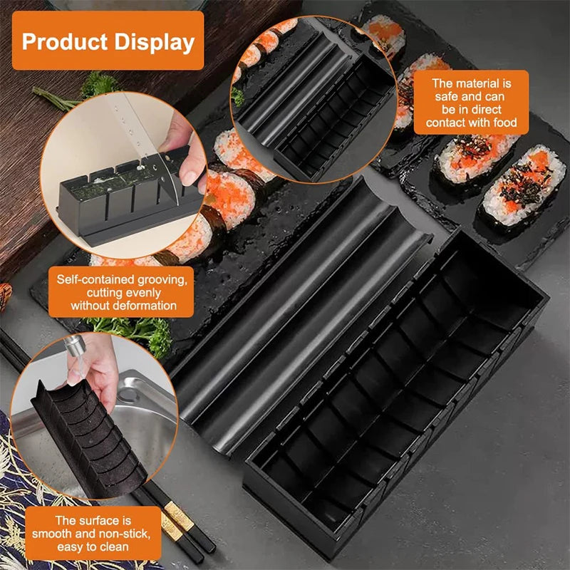 10 Piece Sushi Maker Kit – Sushi Mould Press & Rice Roll Moulds – Best for Homemade Sushi Rolls, Onigiri & Rice Shapes