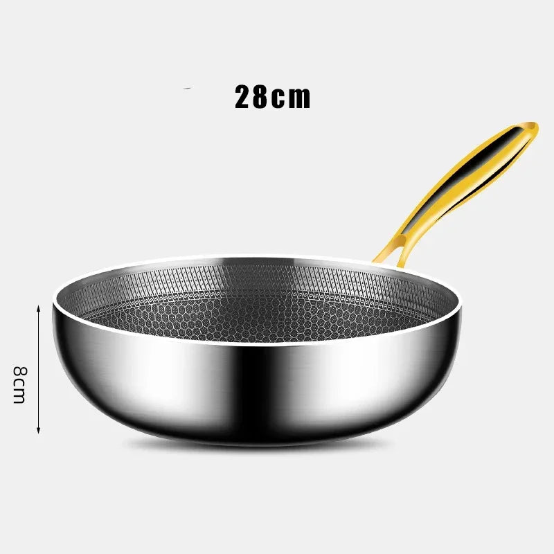 Honeycomb Stainless Steel Frying Pan/Wok – Multi-Use Durable 316 Non-Stick Skillet for Searing, Sautéing, Steaks, Eggs, Stir-Frying & Everyday Meals – Works on All Stovetops