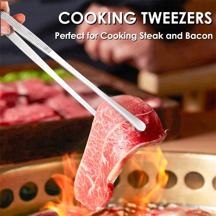 2 Piece Stainless Steel Kitchen Tweezers – Heavy Duty Chef Cooking Tongs – Ideal for Plating, Grilling & Precise Cooking – Available in 10 Inch & 12 Inch