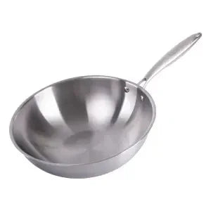 Stainless Steel Wok with Extended Handle – Tri-Ply Stainless Steel Construction – Ideal for Stir-Frying, Deep-Frying, Poaching, Searing, Sautéing, Tossing Noodles, Frying Eggs, Omelettes & One-Pan Dishes