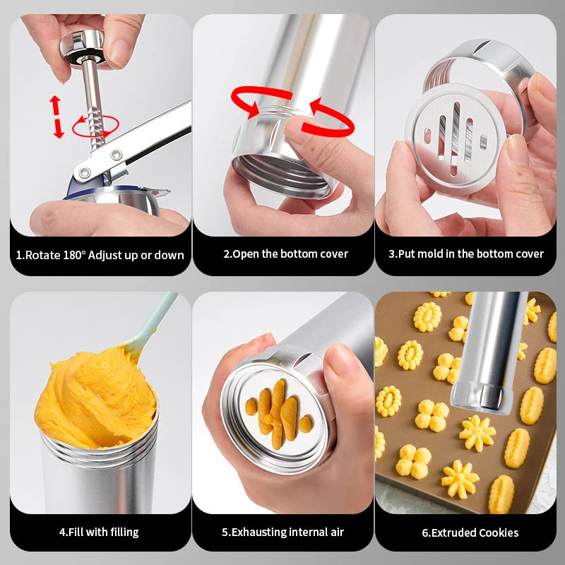 Stainless Steel Cookie Press Gun Kit – Biscuit Press with 20 Discs & 4 Icing Nozzles – Great for Homemade Biscuits & Decorating