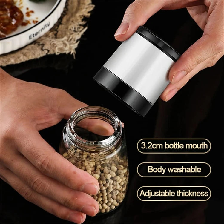 Adjustable Ceramic Salt & Pepper Grinder Set – Manual Glass Pepper Mill & Herb Grinder – Best for Sea Salt, Peppercorns & Dried Herbs