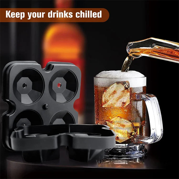 Large Silicone Ice Cube Tray with Lid – Reusable Ice Mould for Big Cubes, Spheres & Diamonds – Ideal for Cold Drinks & Iced Coffee – Available in Square Cube, Sphere & Diamond