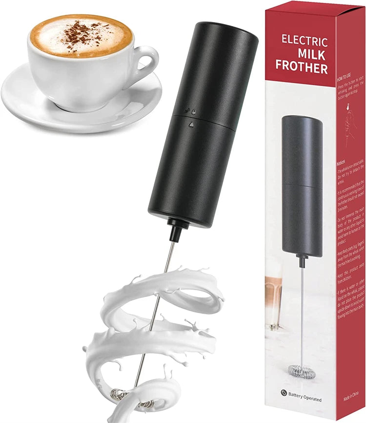 Mini Electric Milk Frother – Portable Handheld Foamer & Drink Mixer – Ideal for Cappuccino, Hot Chocolate & Whisking Eggs – Available in Black and Wood, Black and Silver, Black, Black and Copper & Silver Colours