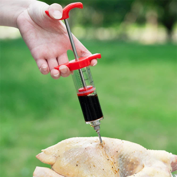 Stainless Steel Meat Injector Syringe with 3 Marinade Needles – Flavour Injector Kit – Best for Turkey, Chicken & BBQ Meats