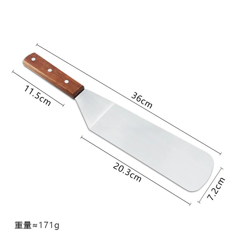Stainless Steel Griddle Spatula & Grill Scraper with Wooden Handle – Square Head Burger Turner & Pizza Shovel – Perfect for BBQ, Steaks & Pancakes