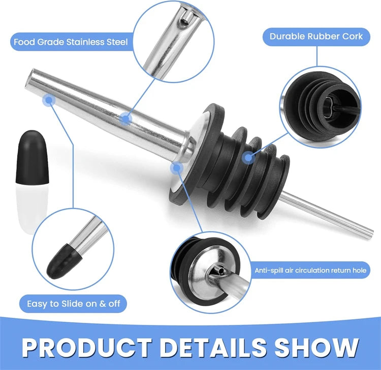 Stainless Steel Oil Pourer Spouts with Dust Caps – Bottle Pour Spouts for Olive Oil, Vinegar & Sauces – Perfect for Controlled Pouring – Available in 4 Pieces, 12 Pieces, 18 Pieces & 36 Pieces