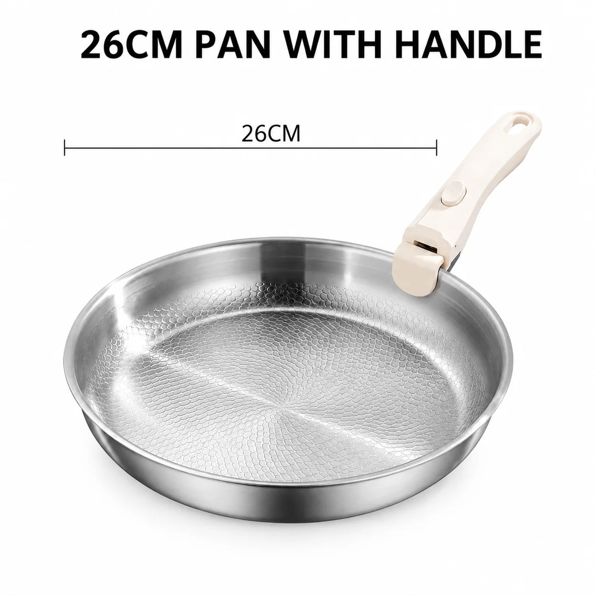 Hammered Stainless Steel Frying Pan with Detachable Handle – 3-Ply Uncoated Space-Saving Skillet – Best for Searing, Sautéing & Oven to Table – Available in 26cm, 28cm & 30cm