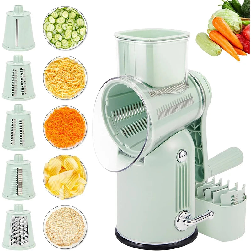 Rotary Cheese Grater with 5 Replaceable Blades Sage Green