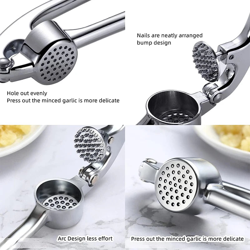 Zinc Alloy & Stainless Steel Garlic Press – Easy Squeeze Garlic Mincer & Crusher – Ideal for Fresh Garlic in Everyday Cooking – Available in Silver, Black & Gold Colours