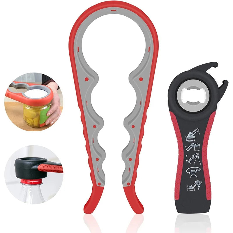 5-in-1 Jar Opener Set for Weak Hands – Multi-Function Can & Bottle Opener with Non-Slip Silicone Grip – Perfect for Seniors & Arthritic Hands – Available in Black, Red, Orange, Green & Blue Colours