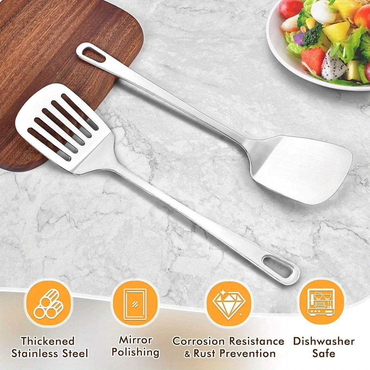 Stainless Steel Spatula Set – Solid & Slotted Metal Turners – Ideal for Fish, Eggs, Burgers & Pancakes – Available as a 2-Piece Set or Single