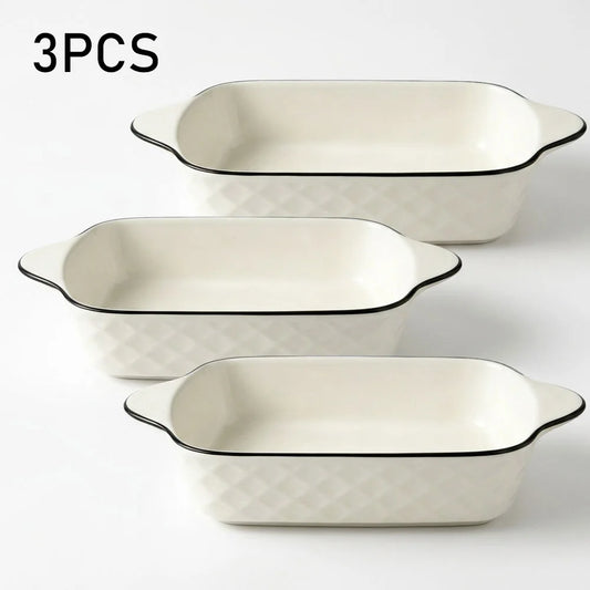 3 Piece Ceramic Baking Dish Set with Handles – 950ml Diamond Pattern Oven Dishes with Black Rim – Best for Lasagne, Pies & Casseroles 3 Piece Set United Kingdom