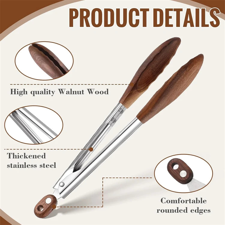 Stainless Steel Kitchen Tongs with Wooden Tips