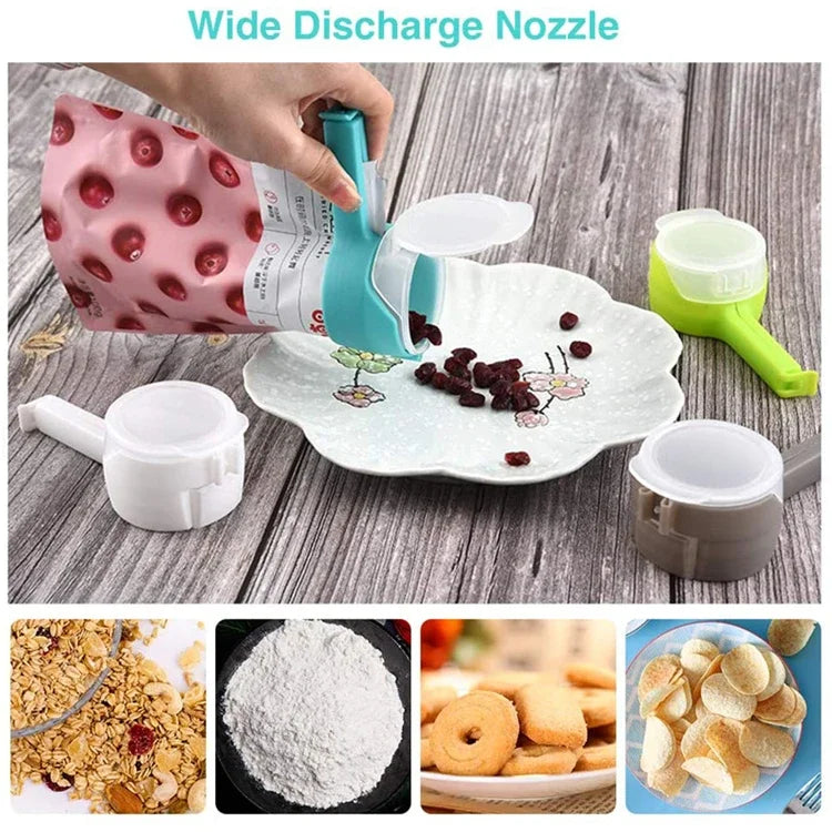4 Piece Food Bag Sealing Clips with Pour Spout – Kitchen Storage Clips & Bag Sealers – Great for Crisps, Cereal & Snacks