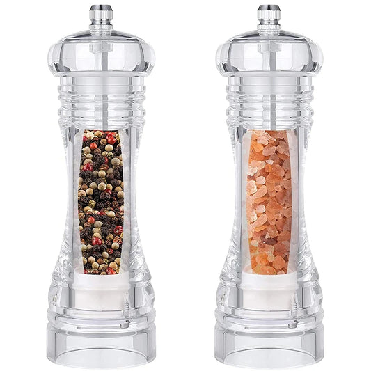 Clear Acrylic Salt & Pepper Grinder Mill with Adjustable Ceramic Coarseness – Refillable Sea Salt & Pepper Mill – Great for Sea Salt & Peppercorns – Available in 4, 5, 6 & 8 Inch