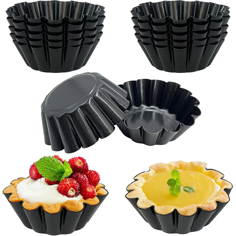 Non-Stick Carbon Steel Mini Tart Pans – Fluted Egg Tart & Muffin Tins – Perfect for Tarts, Quiches, Pies & Desserts – Available in 4, 8 & 12 Pieces