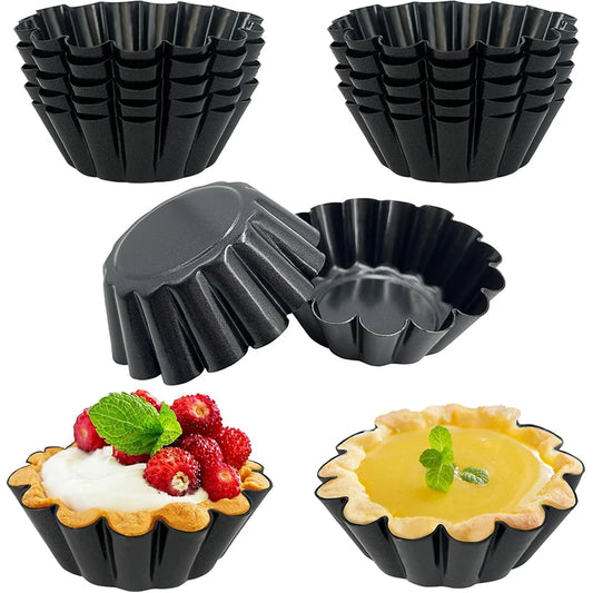 Non-Stick Carbon Steel Mini Tart Pans – Fluted Egg Tart & Muffin Tins – Perfect for Tarts, Quiches, Pies & Desserts – Available in 4, 8 & 12 Pieces