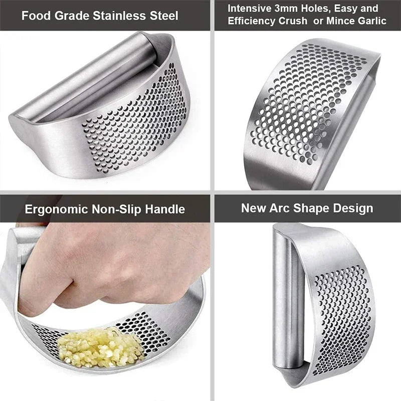 Garlic Rocker Crusher with Curved Blade – Stainless Steel Rolling Garlic & Ginger Mincer – Perfect for Fast, Easy Mincing – Available with All-Steel or Plastic Handle