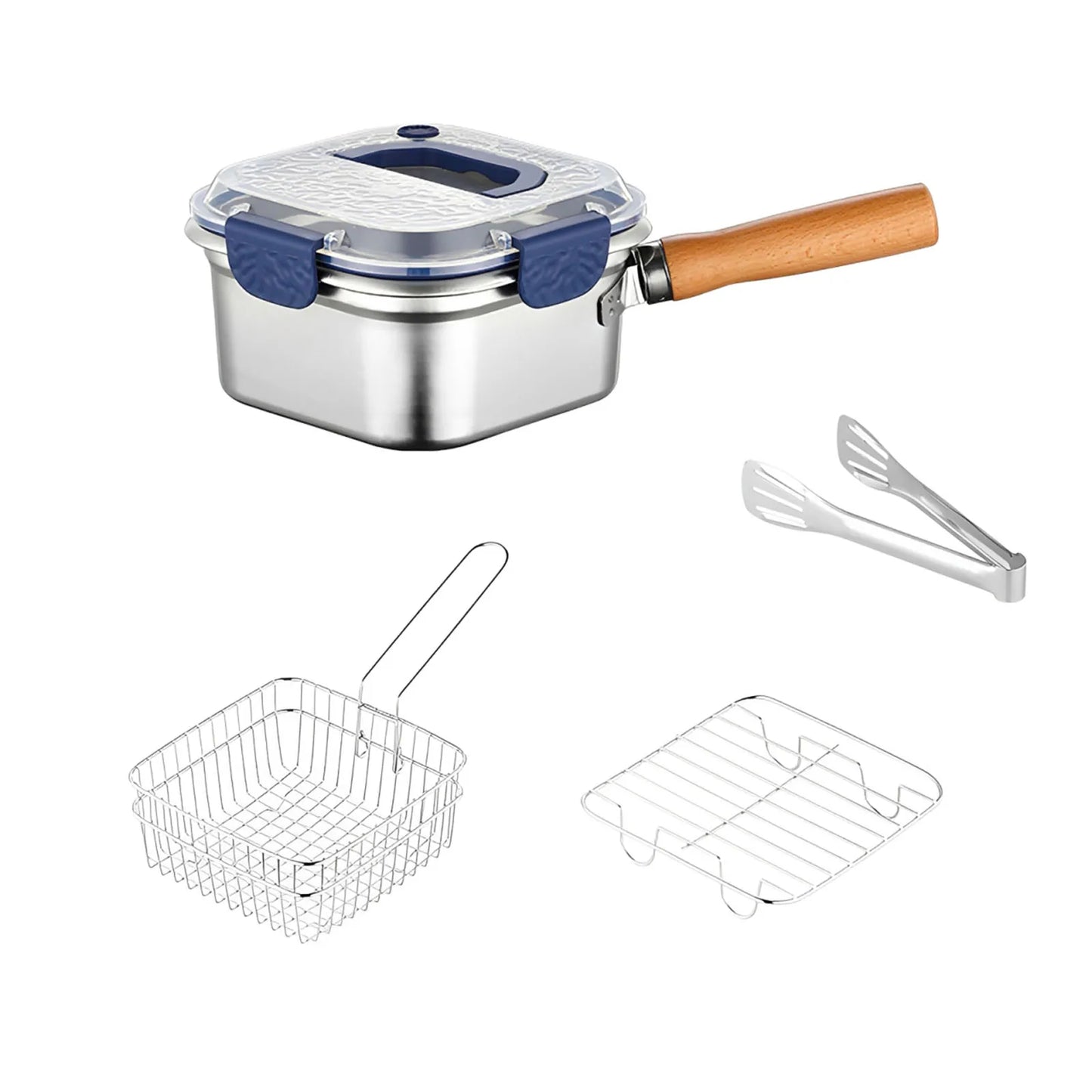 Portable Frying  Set Multifunctional Oil Saving Mini Fryer Kit Stainless Steel Pot For Kitchen Fries Chicken