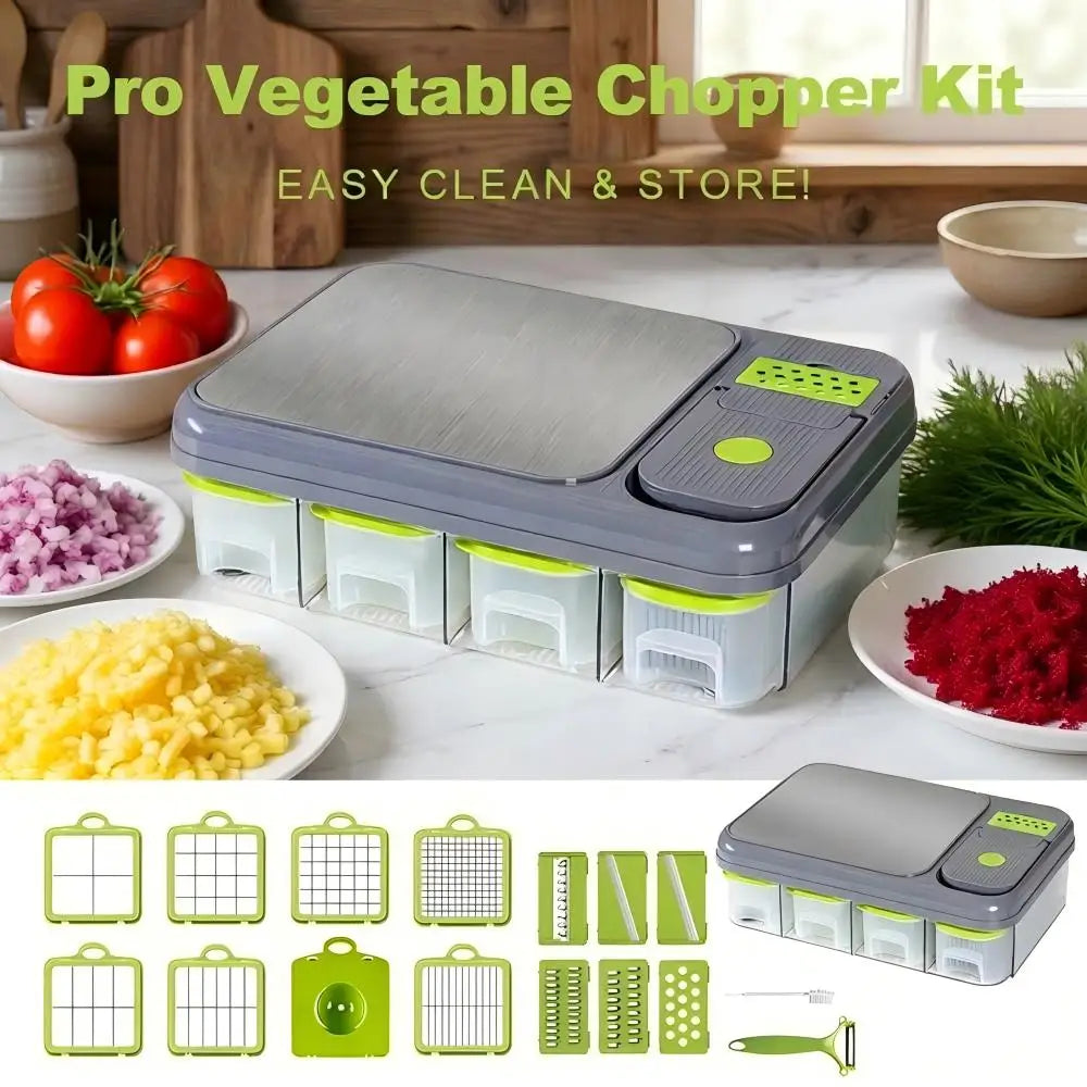 16-in-1 Manual Vegetable Chopper & Mandoline with Container – Dicer, Grater & Shredder for Onions, Potatoes & Carrots – Best for Busy Kitchens