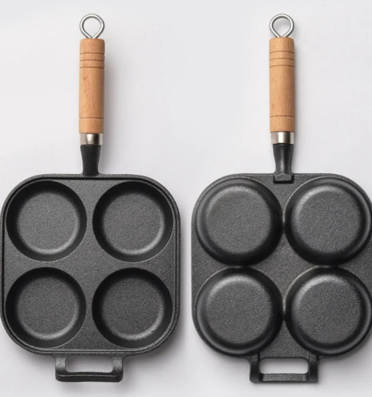 Cast Iron 4-Hole Breakfast Egg Pan – Gas & Induction Compatible | 4 Shape Options