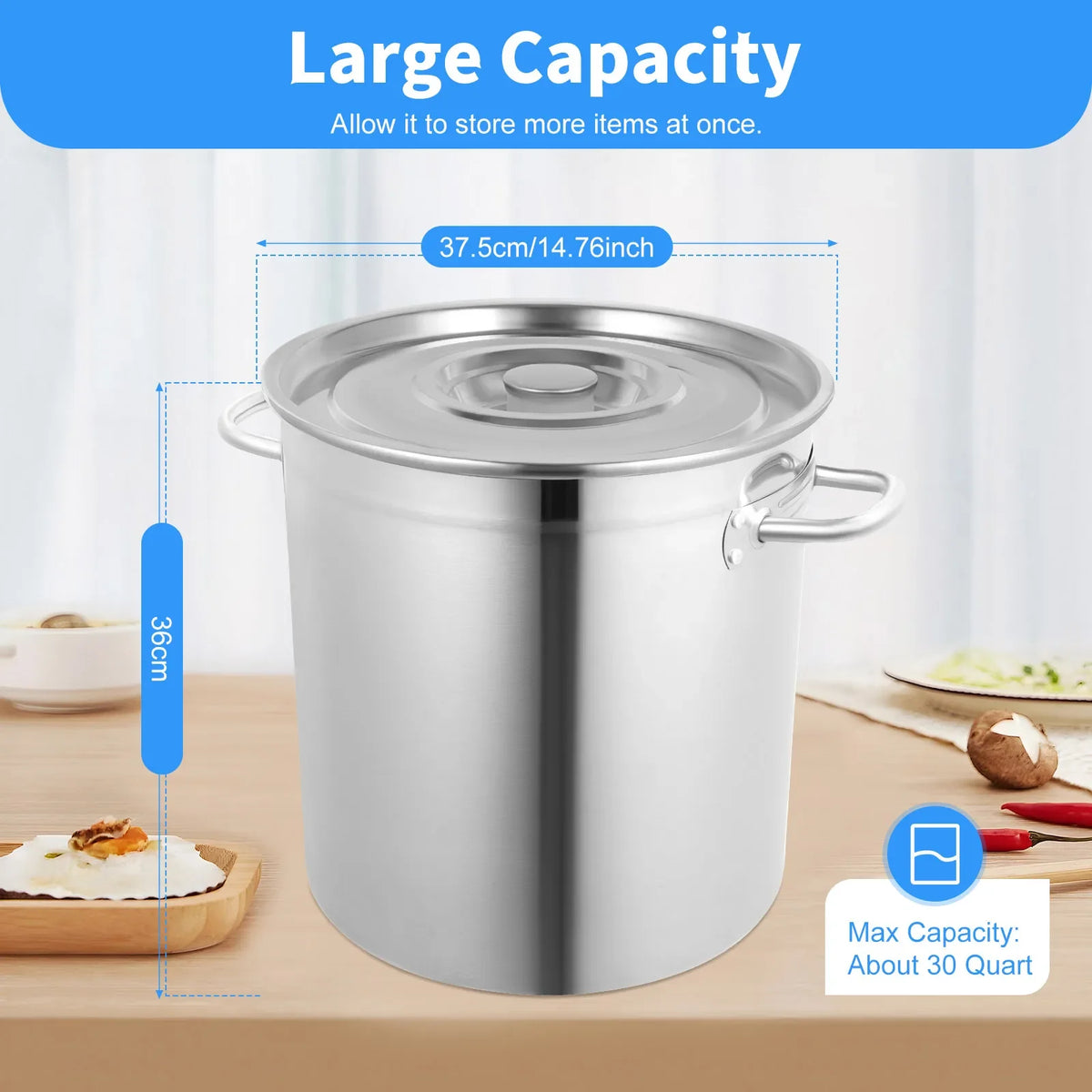 Heavy Duty Stainless Steel Stock Pot with Lid – Polished Commercial Grade Induction Soup Pot – Best for Stocks, Broths & Catering (35L)