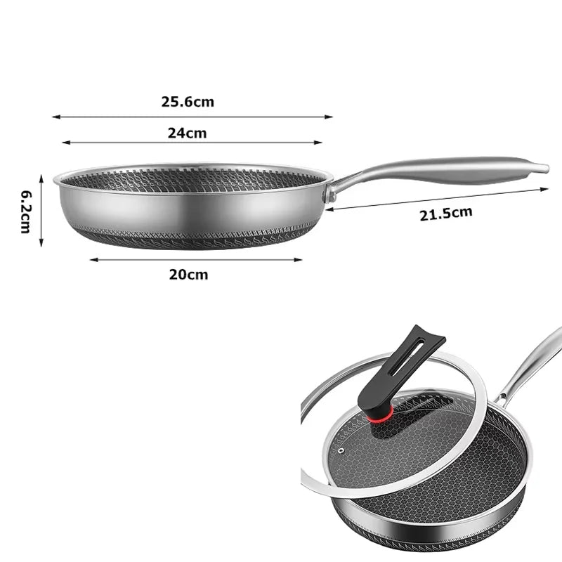 316 Stainless Steel Honeycomb Nonstick Frying Pan – Induction Compatible Skillet & Omelette Pan – Great for Eggs, Steak & Fish – Available With or Without Lid
