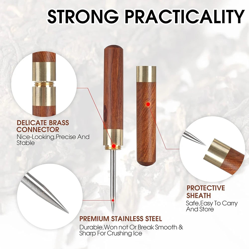 Stainless Steel Ice Pick with Wooden Handle & Cover – Kitchen Ice Breaker – Best for Breaking Block Ice & Large Ice Cubes