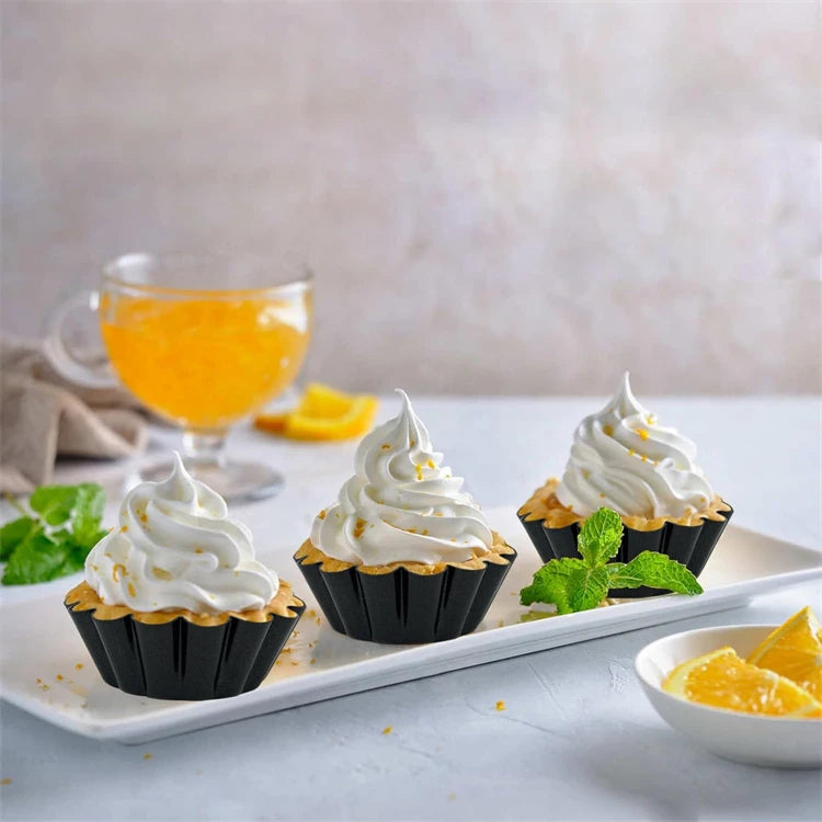 Non-Stick Carbon Steel Mini Tart Pans – Fluted Egg Tart & Muffin Tins – Perfect for Tarts, Quiches, Pies & Desserts – Available in 4, 8 & 12 Pieces