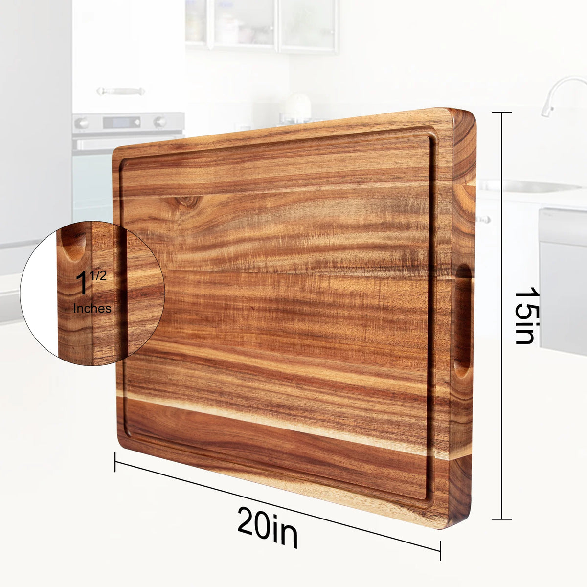 Extra Thick Acacia Wood Chopping Block – Large Heavy Duty Butcher Board with Juice Groove – Ideal for Roast Turkey, Meat & Veg – Available in 50.8 x 38cm & 61 x 45.7cm 50.8 x 38cm United Kingdom