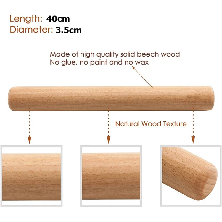 40cm Natural Beech Wood Rolling Pin – Dough Roller for Pastry, Pasta & Pizza – Best for Baking, Dumplings & Homemade Bread