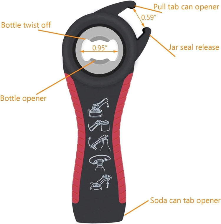 5-in-1 Jar Opener Set for Weak Hands – Multi-Function Can & Bottle Opener with Non-Slip Silicone Grip – Perfect for Seniors & Arthritic Hands – Available in Black, Red, Orange, Green & Blue Colours