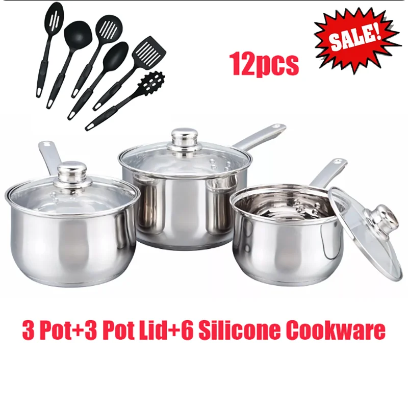 Stainless Steel Saucepan Set with Glass Lids – 3 Piece Uncoated Pots with Steam Vents & 6 Silicone Sleeves – Great for Soups, Stews & Vegetables