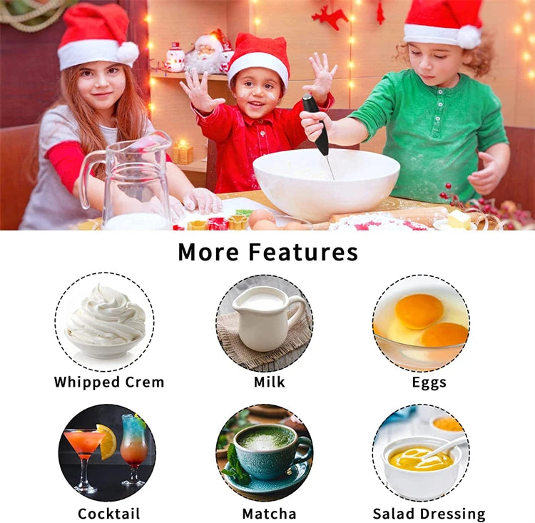 Handheld Electric Milk Frother – Stainless Steel Whisk Foam Maker & Drink Mixer – Great for Cappuccino, Latte, Hot Chocolate & Frappé – Available in White, Red, Black, Light Green & Silver Colours