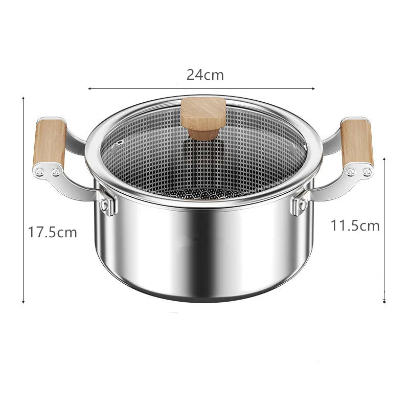 Honeycomb Stainless Steel Soup Pot with Lid – Multi-Purpose Non-Stick Pot for Frying, Stewing, Searing, Stir-Fry, Soup & Stock – Works on All Stovetops – Available in 20cm, 22cm, 24cm (with lid), and 26cm (without lid)