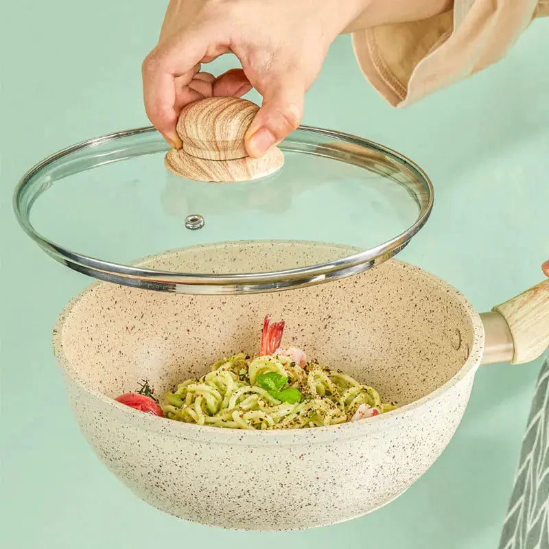 Non-Stick Deep Pan with Ergonomic anti-slip Handle – Maifan Stone Ceramic Thick-Bottom Skillet /Pan Ideal for Eggs, Pancakes, Omelettes, Sautéing, Sauces, Searing, Stir-Fry &One-Pan Meals 20cm with lid