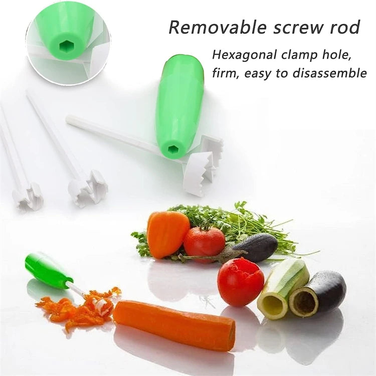 4 Piece Vegetable Corkscrew Carver Set – Replaceable Spiral Cutter Heads & Vegetable Hole Digger – Perfect for Stuffed Vegetables & Garnishes