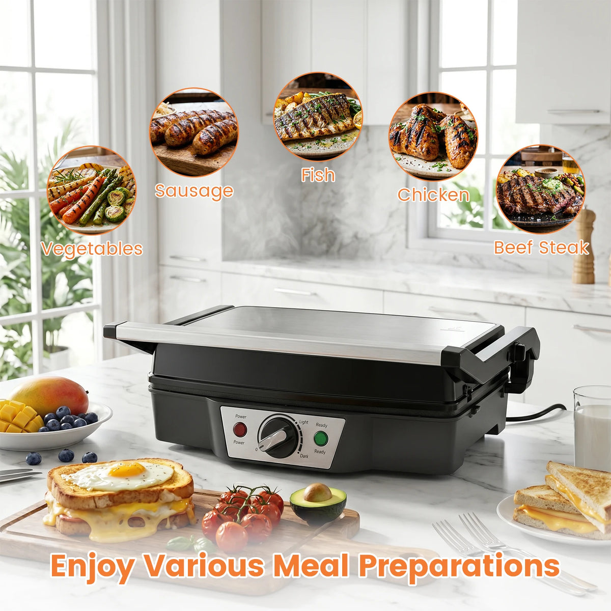 Panini Press & Electric Sandwich Maker – 1500W Grill with 180° Flat Open Non-Stick Plates & Adjustable Temperature – Best for Toasties, Paninis & Burgers
