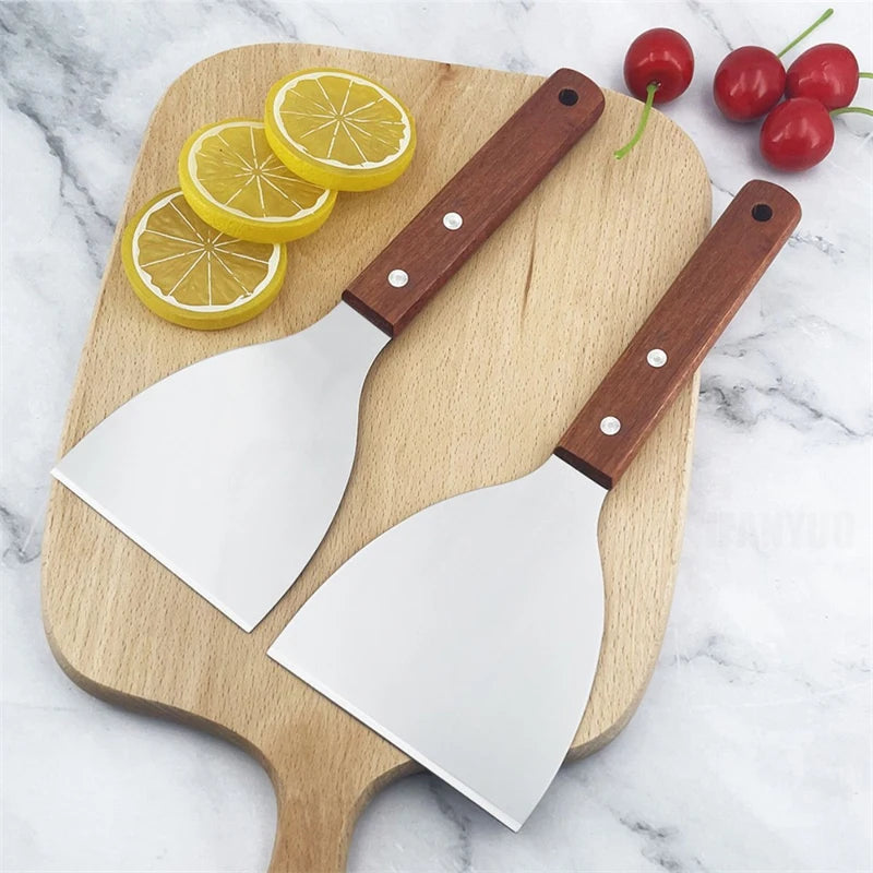 Stainless Steel Griddle Spatula & Grill Scraper with Wooden Handle – Square Head Burger Turner & Pizza Shovel – Perfect for BBQ, Steaks & Pancakes