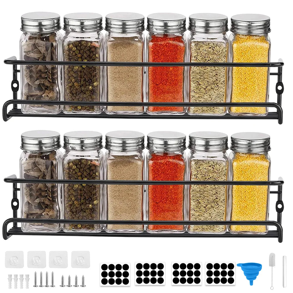 12 Piece Glass Spice Jars with Sealed Lids – 120ml Airtight Seasoning Bottles with Labels, Pour Spout & Brush – Ideal for Spice Drawers & Racks – Available in 12 Piece Set & 12 Piece Set