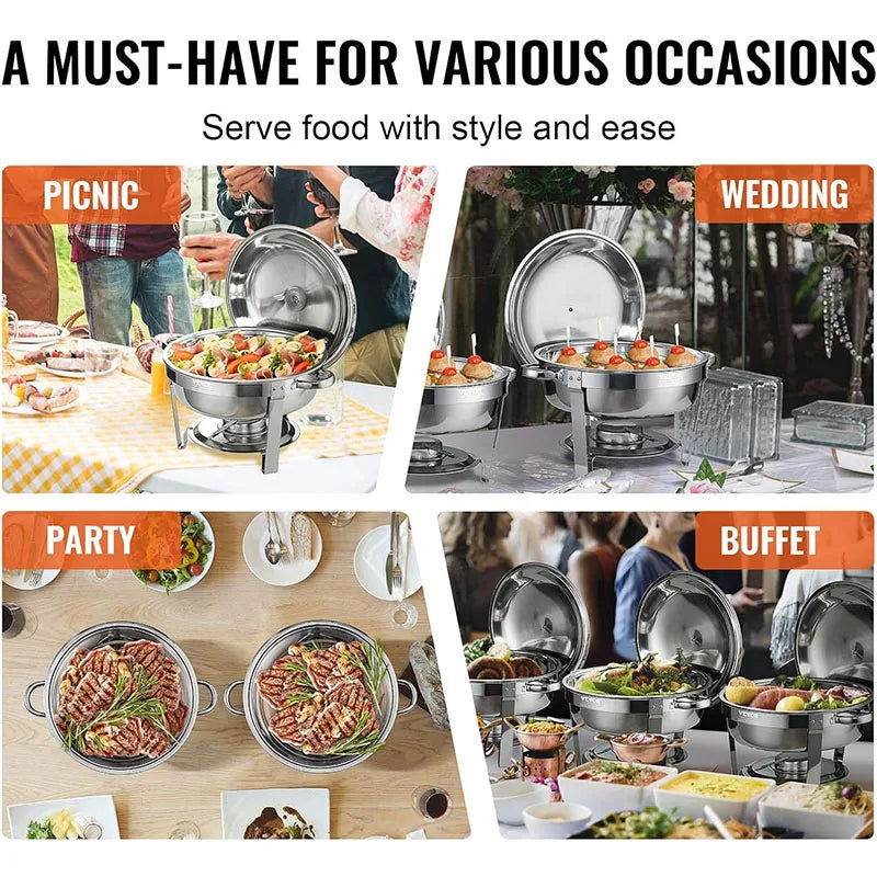 Stainless Steel Round Chafing Dish Buffet Set with Lid – 5QT Food Warmer & Buffet Server – Ideal for Parties, Weddings & Catering