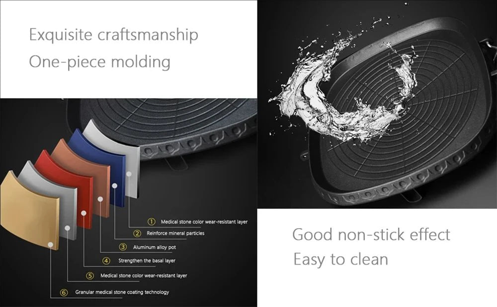 BBQ Grill Pan with a Maifan Stone coated surface Portable Nonstick Griddle for Indoor Outdoor