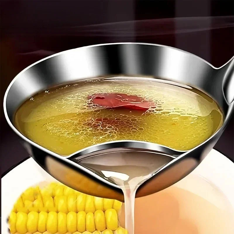 Stainless Steel Fat Separator Spoon – Gravy & Soup Oil Skimmer with Pouring Spout – Great for Skimming Stock, Stews & Sauces – Available in 1 Piece & 2 Pieces