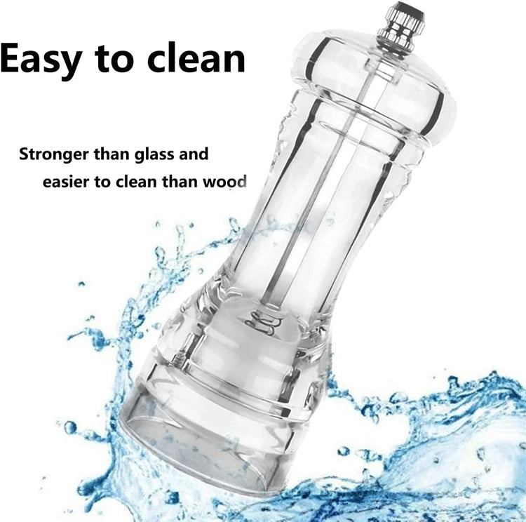 Clear Acrylic Salt & Pepper Grinder Mill with Adjustable Ceramic Coarseness – Refillable Sea Salt & Pepper Mill – Great for Sea Salt & Peppercorns – Available in 4, 5, 6 & 8 Inch