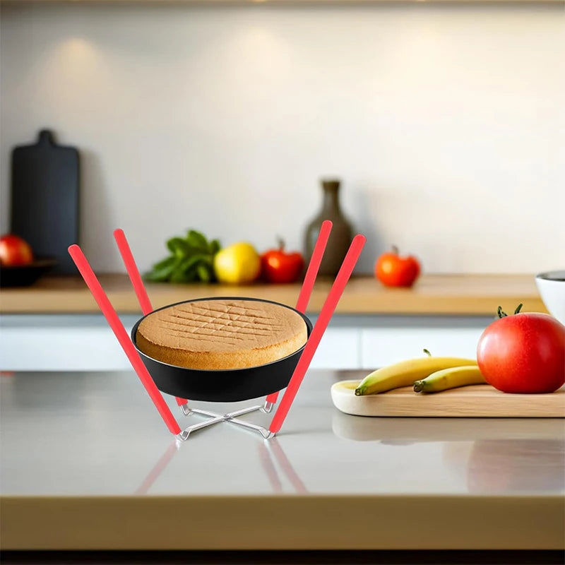Collapsible Stainless Steel Inverted Cake Cooling Rack – Chiffon Cake Stand & Holder with Silicone Feet – Ideal for Cooling Chiffon & Angel Food Cakes – Available in Red & Yellow Colours