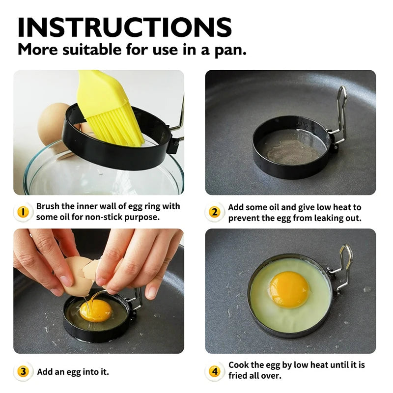 Stainless Steel Non-Stick Egg Rings – Round Egg Cooker Moulds for Frying – Best for Fried Eggs, Egg Muffins & Pancakes – Available in 2 Pieces & 4 Pieces