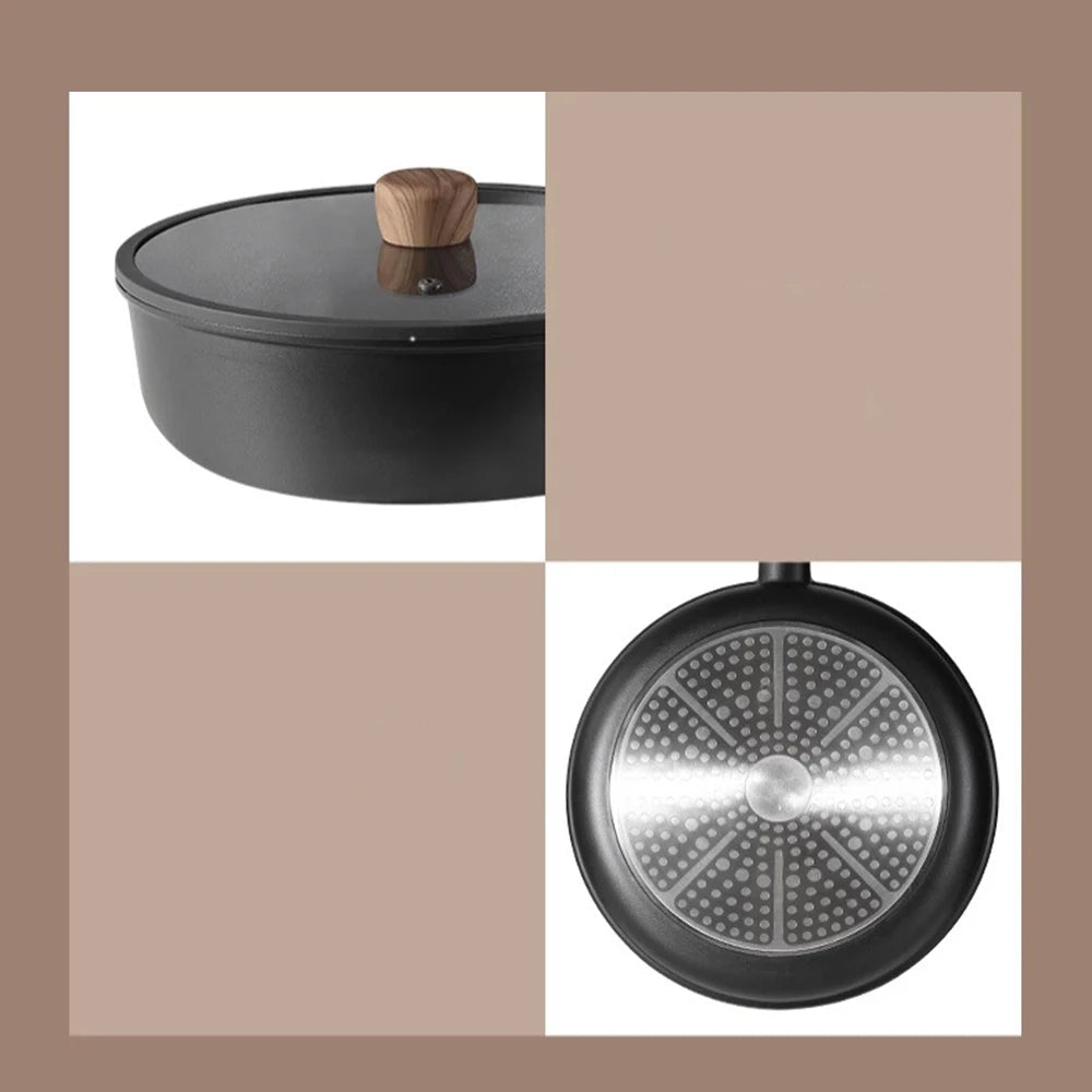 28Cm Titanium Nonstick Deep Frying Pan with Glass Lid  For Induction Electric Gas Stoves Eco Friendly Cookware