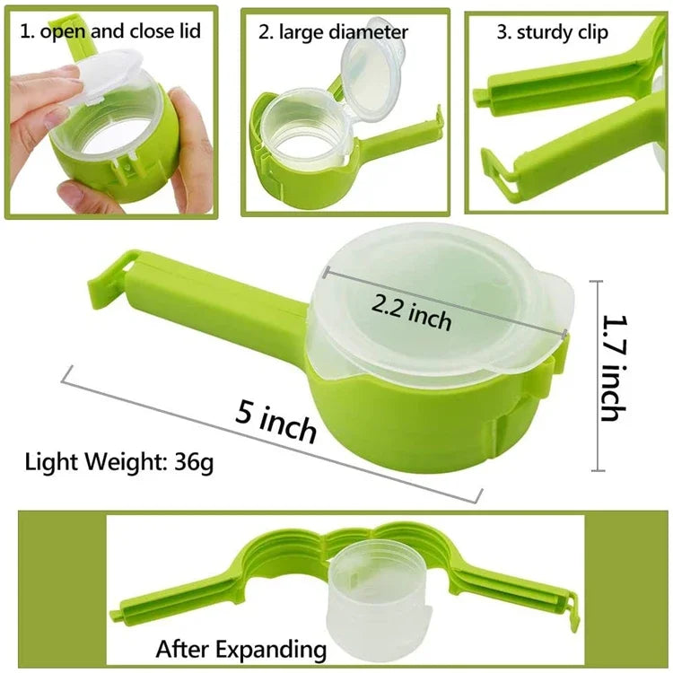 4 Piece Food Bag Sealing Clips with Pour Spout – Kitchen Storage Clips & Bag Sealers – Great for Crisps, Cereal & Snacks