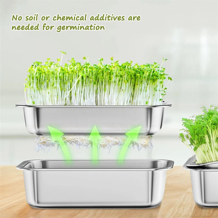 Stainless Steel Sprouting Tray Kit – Soil-Free Seed Germination Tray – Perfect for Growing Microgreens, Wheatgrass & Bean Sprouts